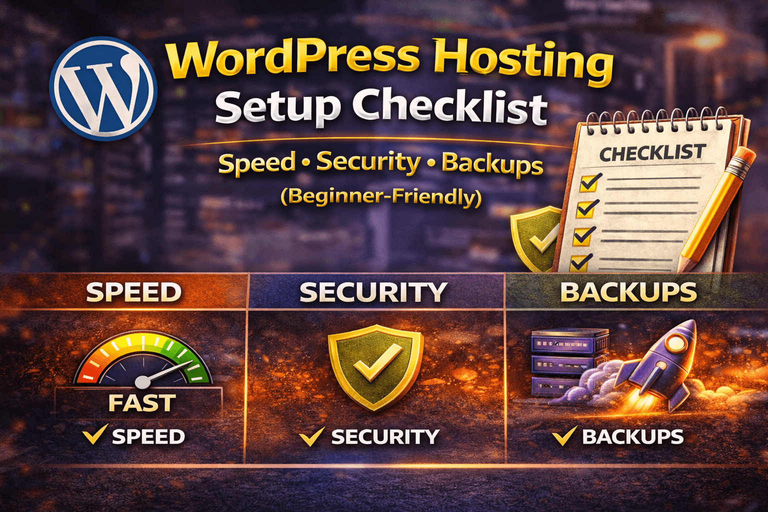 WordPress Hosting Setup Checklist: Speed, Security, Backups (Beginner-Friendly)